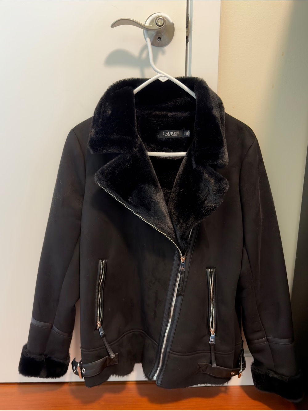 Lauren Ralph Lauren Black Faux-Shearling Moto Jacket